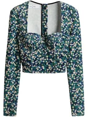 ROKH H&M Floral Long-Sleeve Bustier Crop Top